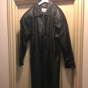Genuine leather knee length coat.